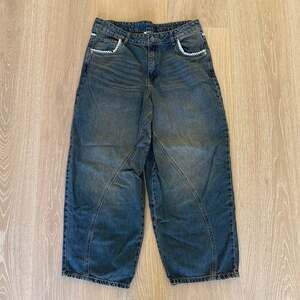 Daisy Street Barrel Jeans with Lace Size L in Brown Blue